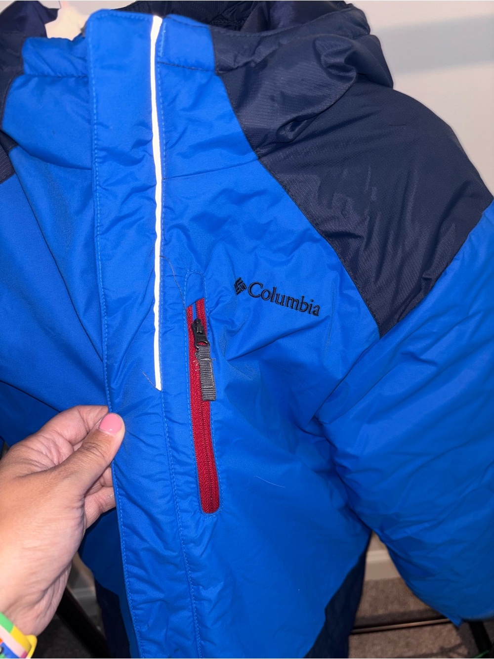 Columbia Blue and Navy Outdoor Insulated Jacket with Red Trim